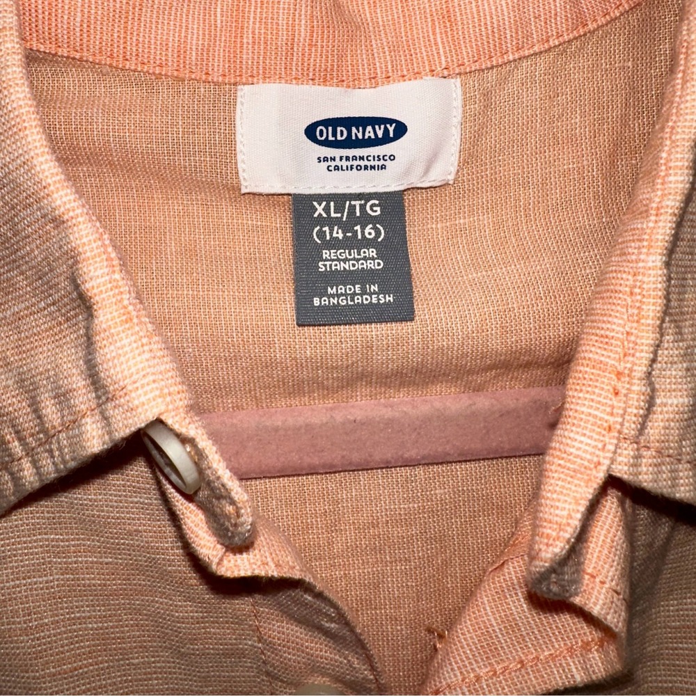 Old Navy Button Down Shirt Kids XL Orange Linen Blend Short Sleeve Casual - Picture 3 of 7